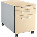 Schäfer Shop Select Wheeled file cabinet 126, with square handle, white aluminium/white aluminium/maple finish