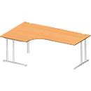Schäfer Shop Select Winkelschreibtisch COMBITEC, 90° Winkel links, C-Fuß, B 2000 x T 1200/800 x H 677-817 mm, Buche/weißalu