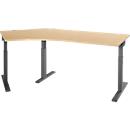 Schäfer Shop Select Winkelschreibtisch ERGO-T 2.0, 135° Winkel, Ansatz links, T-Fuß, B 2165 x T 800 x H 675-895 mm, Ahorn/anthrazit