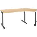 Schäfer Shop Select Winkelschreibtisch ERGO-T 2.0, 135° Winkel, Ansatz rechts, T-Fuß, B 2165 x T 800 x H 675-895 mm, Ahorn/anthrazit