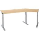 Schäfer Shop Select Winkelschreibtisch ERGO-T 2.0, 135° Winkel, Ansatz rechts, T-Fuß, B 2165 x T 800 x H 675-895 mm, Ahorn/weißalu