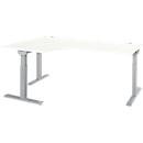 Schäfer Shop Select Winkelschreibtisch ERGO-T 2.0, 90° Winkel, Ansatz links, T-Fuß, B 2000 x T 1200/800 x H 675-895 mm, weiß/weißalu