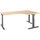 Schäfer Shop Select Winkelschreibtisch ERGO-T 2.0, 90° Winkel, Ansatz rechts, T-Fuß, B 2000 x T 1200/800 x H 675-895 mm, Ahorn/anthrazit