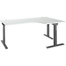 Schäfer Shop Select Winkelschreibtisch ERGO-T 2.0, 90° Winkel, Ansatz rechts, T-Fuß, B 2000 x T 1200/800 x H 675-895 mm, lichtgrau/anthrazit 