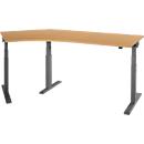 Schäfer Shop Select Winkelschreibtisch ERGO-T 2.0, elektrisch höhenverstellbar, 135° Winkel links, T-Fuß, B 2000 mm, Buche/anthrazit