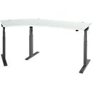 Schäfer Shop Select Winkelschreibtisch ERGO-T 2.0, elektrisch höhenverstellbar, 135° Winkel links, T-Fuß, B 2000 mm, lichtgrau/anthrazit