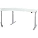 Schäfer Shop Select Winkelschreibtisch ERGO-T 2.0, elektrisch höhenverstellbar, 135° Winkel links, T-Fuß, B 2000 mm, lichtgrau/weißalu