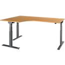 Schäfer Shop Select Winkelschreibtisch ERGO-T 2.0, elektrisch höhenverstellbar, 90° Winkel links, T-Fuß, B 2000 mm, Buche/anthrazit 
