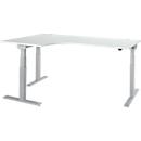 Schäfer Shop Select Winkelschreibtisch ERGO-T 2.0, elektrisch höhenverstellbar, 90° Winkel links, T-Fuß, B 2000 mm, lichtgrau/weißalu