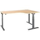 Schäfer Shop Select Winkelschreibtisch ERGO-T 2.0, elektrisch höhenverstellbar, 90° Winkel rechts, T-Fuß, B 2000 mm, Ahorn/anthrazit