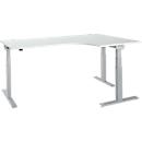 Schäfer Shop Select Winkelschreibtisch ERGO-T 2.0, elektrisch höhenverstellbar, 90° Winkel rechts, T-Fuß, B 2000 mm, lichtgrau/weißalu