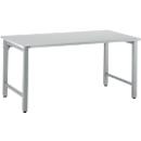 Schäfer Shop Select work table, manually height-adjustable, 4-legged frame, W 1600 x D 800 x H 680-960 mm, wood &amp; steel, light gray/white aluminum