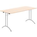 Schäfer Shop Table pliante Select, rectangulaire, piétement en double T, ferrure spéciale de pliage &amp; compensation au sol, L 1600 x P 700 x H 720 mm, décor érable/argent alu