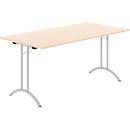 Schäfer Shop Table pliante Select, rectangulaire, piétement en double T, ferrure spéciale de pliage &amp; compensation au sol, L 1600 x P 800 x H 720 mm, décor érable/argent alu