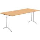 Schäfer Shop Table pliante Select, rectangulaire, piétement en double T, ferrure spéciale de pliage &amp; compensation au sol, L 1800 x P 800 x H 720 mm, décor hêtre/argent alu