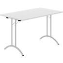 Schäfer Shop Table pliante Select, rectangulaire, piétement en double T, ferrure spéciale de pliage &amp; compensation du sol, L 1200 x P 700 x H 720 mm, gris clair/argenté