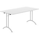 Schäfer Shop Table pliante Select, rectangulaire, piétement en double T, ferrure spéciale de pliage &amp; compensation du sol, L 1600 x P 800 x H 720 mm, gris clair/argenté