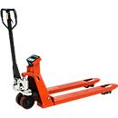Schefer Transpalette avec balance Premium, capacité 2500 kg, graduation 0,5 kg, longueur fourches 1150 mm
