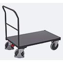 Schiebebügelwagen, Stahl/MDF-Platte, Anthrazitgrau/Dunkelgrau, L 1030 x B 700 mm, mit Querstrebe, TPE-Rollen mit EasySTOP, bis 500 kg