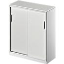 Schiebetürenschrank TETRIS SOLID, 3 OH, 2 Fachböden, B 1000 mm, 19 mm Abdeckplatte, lichtgrau/weißalu