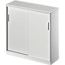 Schiebetürenschrank TETRIS SOLID, 3 OH, 2 Fachböden, B 1200 mm, 19 mm Abdeckplatte, lichtgrau/weißalu
