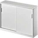 Schiebetürenschrank TETRIS SOLID, 3 OH, 2 Fachböden, B 1600 mm, 19 mm Abdeckplatte, lichtgrau/weißalu