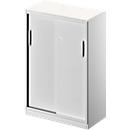 Schiebetürenschrank TETRIS SOLID, 3 OH, 2 Fachböden, B 800 mm, 19 mm Abdeckplatte, weiß/weißalu