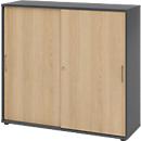 Schiebetürschrank Breno, abschließbar, Spanplatte, melaminharzbeschichtet, B 1200 x T 400 x H 1100 mm, 3 Ordnerhöhen, graphit/Eiche