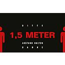 Schmutzfangmatte 1,5m Abstand halten, für innen, Polyamid/ Vinyl, L 1500 x B 900 mm, schwarz/ rot/ weiß