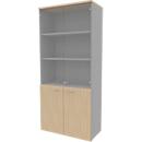 Schrank ARLON OFFICE, 5 Ordnerhöhen, 2 Glastüren, 2 Melamintüren, H 2000 mm, Eiche-Dekor/alu