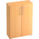 Schrank TARA, 3 Ordnerhöhen, B 800 x T 330 x H 1144 mm, Flügeltüren, 2 Fachböden, stapelbar, Buche-Dekor