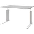 Schreibtisch BARI, C-Fuß, Form B, Rechteck, B 1200 x T 800 x H 680 - 820 mm, hellgrau