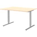 Schreibtisch BARI, T-Fuß, Rechteck, B 1200 x T 800 x H 680-820 mm, Ahorn/Alu