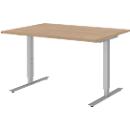 Schreibtisch BARI, T-Fuß, Rechteck, B 1200 x T 800 x H 680-820 mm, Eiche/Alu