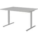 Schreibtisch BARI, T-Fuß, Rechteck, B 1200 x T 800 x H 680-820 mm, hellgrau/Alu