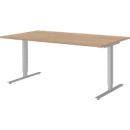 Schreibtisch BARI, T-Fuß, Rechteck, B 1600 x T 800 x H 680-820 mm, Eiche/Alu