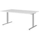 Schreibtisch BARI, T-Fuß, Rechteck, B 1600 x T 800 x H 680-820 mm, weiß/Alu