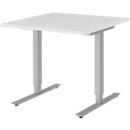 Schreibtisch BARI, T-Fuß, Rechteck, B 800 x T 800 x H 680-820 mm, weiß/Alu