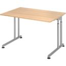 Schreibtisch Breno, manuelle Höheneinstellung, horizontaler Kabelkanal, B 1200 x T 800 x H 680-820 mm, Spanplatte & Stahl, Eiche/Silber