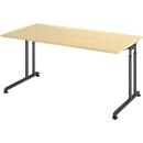 Schreibtisch Breno, manuelle Höheneinstellung, horizontaler Kabelkanal, B 1600 x T 800 x H 680-820 mm, Spanplatte & Stahl, Ahorn/Graphit