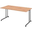 Schreibtisch Breno, manuelle Höheneinstellung, horizontaler Kabelkanal, B 1600 x T 800 x H 680-820 mm, Spanplatte & Stahl, Asteiche/Graphit