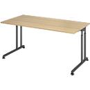 Schreibtisch Breno, manuelle Höheneinstellung, horizontaler Kabelkanal, B 1600 x T 800 x H 680-820 mm, Spanplatte & Stahl, Eiche/Graphit