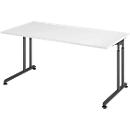 Schreibtisch Breno, manuelle Höheneinstellung, horizontaler Kabelkanal, B 1600 x T 800 x H 680-820 mm, Spanplatte & Stahl, Weiß/Graphit