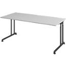 Schreibtisch Breno, manuelle Höheneinstellung, horizontaler Kabelkanal, B 1800 x T 800 x H 680-820 mm, Spanplatte & Stahl, Lichtgrau/Graphit