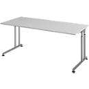 Schreibtisch Breno, manuelle Höheneinstellung, horizontaler Kabelkanal, B 1800 x T 800 x H 680-820 mm, Spanplatte & Stahl, Lichtgrau/Silber