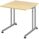 Schreibtisch Breno, manuelle Höheneinstellung, horizontaler Kabelkanal, B 800 x T 800 x H 680-820 mm, Spanplatte & Stahl, Ahorn/Silber