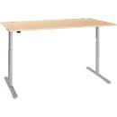 Schreibtisch, einstufig elektrisch höhenverstellbar, T-Fuß Rundrohr, B 1800 x T 800 x H 710-1180 mm, Ahorn/weißaluminium