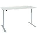 Schreibtisch, einstufig elektrisch höhenverstellbar, T-Fuß Rundrohr, B 1800 x T 800 x H 710-1180 mm, lichtgrau/weißaluminium
