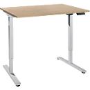 Schreibtisch, elektrisch höhenverstellbar, Rechteck, T-Fuß, B 1200 x T 800 x H 755-1255 mm, Eiche/weißalu + Memory-Bedienpanel, Kabelkanal