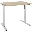 Schreibtisch, elektrisch höhenverstellbar, Rechteck, T-Fuß, B 1200 x T 800 x H 755-1255 mm, Wildeiche/weißalu + Memory-Bedienpanel, Kabelkanal